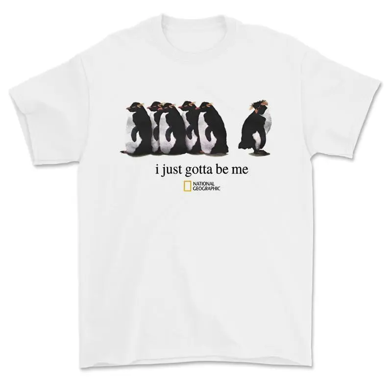 Unisex golf gift T-shirt, "I am me" National Geographic penguin pattern T-shirt, trendy T-shirt gift for him and her, men's top, men's T-shirt, tropical street style