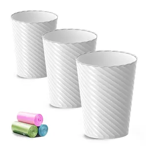 Bathroom trash can, set of 3, 1.8-gallon small trash can, with trash bags, bathroom waste bin, plastic trash can, round waste paper basket, suitable for living room, bedroom, office, kitchen, small spaces (white)
