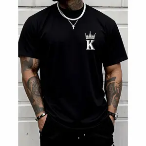 Cotton Short Sleeve  T-Shirt Polyester Men's Vintage Short Sleeve Crew Neck KING With Crown Print Casual Sports T-Shirt for Summer