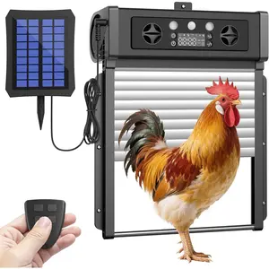 Solar Powered Automatic Chicken Coop Door with LCD Display, Timer & Light Sensor, Remote Control, 4 Modes Auto Chicken Door, Anti-Pinch & Weather Proof Coop Door (Black)