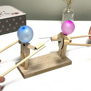 Handmade Bamboo Balloon Man Fencing Battle Toy Gift, 1 PCS Classic 2-Player Interactive Game for Family & Party Activities