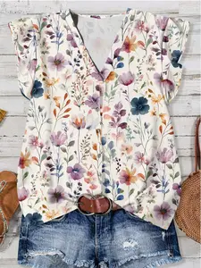 Women's Floral Pattern Casual Blouse Shirt, Loose-Fitting Design, Perfect for Summer Wear, Stylish Daily Option