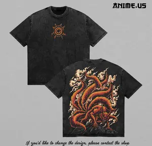 JINCHURIKI KURAMA NINE TAILED FOX- Naruto Shippuden Double Printed Uniex Oversized Naruto Merch Naruto Washed Tee Anime Manga Lightweight Gift For Man