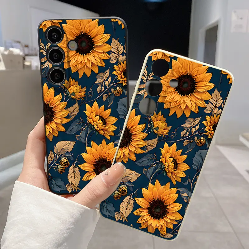 Sunflower Pattern Silicone Smartphone Case, Shockproof Slim Casing for Galaxy S22+, S23 Ultra, S24 Plus, S25, with Full Camera Protection, Handheld Devices Accessories, Protective