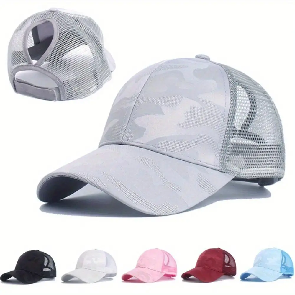 Baseball Cap for Women, Printed Mesh Trucker Style Hat with Ponytail Hole, Breathable for Outdoor Sports, Breathable Sports Cap, Mesh Caps