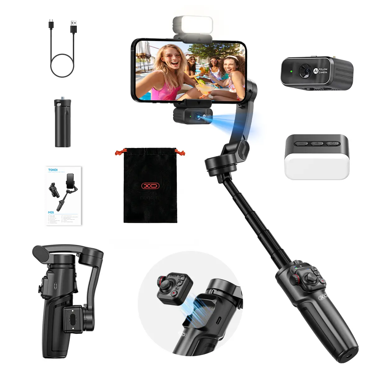 [BackToSchool] 2026 New Handheld 3-Axis Gimbal Stabilizer for Camera & Mobile Phone, Detachable Remote, Extendable Rod, Gesture Control, Zoom, Selfie Stand Mode, 5H Battery Life, Portable Foldable (Mobile Accessories, Handheld Stabilizer Phone Holders & M