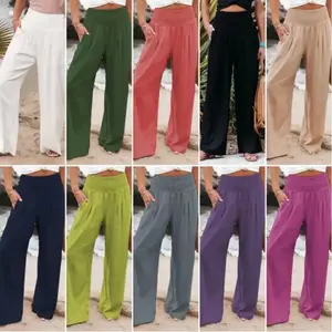 Women's casual wide leg cotton linen loose pants for spring and summer 2025 maternity wear flared pants jeans