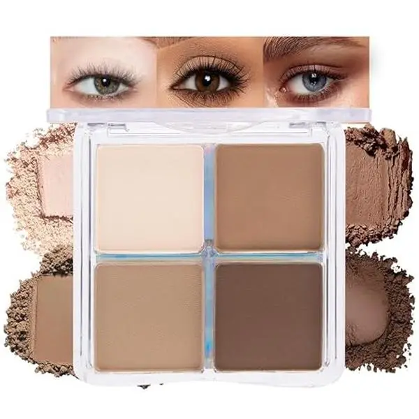 Eyeshadow Quad Palette, Light Nude Pink Natural Dark Brown Matte Smoky High Pigmented Mini Eye Shadow Palette Makeup for Women