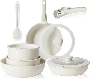 12-Piece Granite Nonstick Pots and Pans Set – Detachable Handles, Space-Saving Stackable Design Dishwasher Safe & Induction Compatible for Healthy Cooking