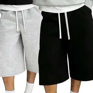 Men’s casual wide-leg shorts with an elastic drawstring waistband, solid color for all seasons, sporty fit, soft and comfortable for everyday wear, street-style shorts SpringStatements Beige