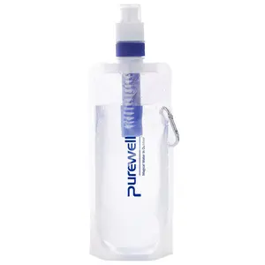 Purewell Collapsible Water Filter Canteens for Hiking, 1L Water Bag/Bottle with Filter, Squeeze Water Through a Filter, Lightweight, BPA Free, Leak Proof, Emergency Preparedness