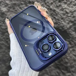 Magnetic Phone Case for iPhone 17 Air 16 15 14 13 12 Pro Max Plus with Stand MagSafe Compatible Shockproof Protection Glass Lens Guard