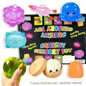 7pcs/set - Soft sensory toy set, cute squeeze toys, random colors, stress relieving squeeze toys, children and adults anxiety relieving hand toys, party gifts and blind box gifts