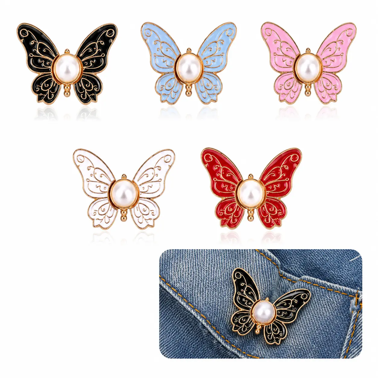 EMPTAN 5pcs Pant Waist Tightener for Women, Detachable Butterfly Waist Clips for Loose Jeans, Adjustable Waist Tightener Brooch No-Sew Decorative Butterfly Waist Buckles for Jeans, Dresses, Tops & Jackets
