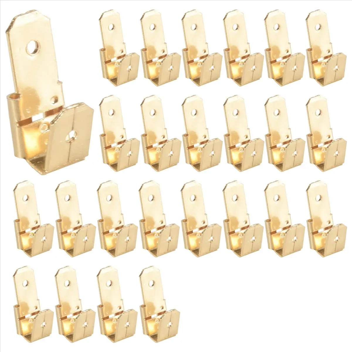 25 Pcs Brass Crimp Piggyback Spade Terminal Connectors - 3-Way Dual Male to Single Female Quick Disconnect Adapter, 0.25 in/6 mm, Durable Corrosion-Resistant for Automotive, Machinery, Home Use Large Projects