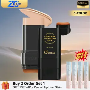 【Buy 2 Get 1】Dual-ended Eraser Foundation Stick 2-in-1 Nose Shadow Fixer Concealer for Acne Marks Highlighting Makeup Cosmetic 04#WHEAT Shade Color Changing Full Coverage 04#WHEAT