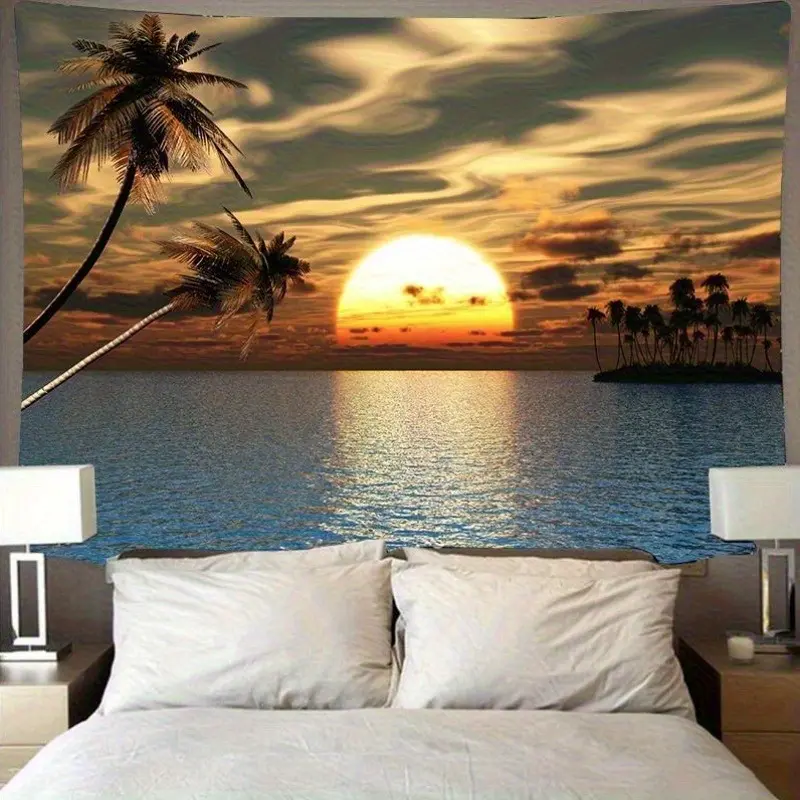 1pc Retro Beach Sunset Print Wall Decor Tapestry, High-Quality Polyester Fiber Room Decor, Suitable for Bedrooms & Living Rooms, Ideal Gift for Home Supplies