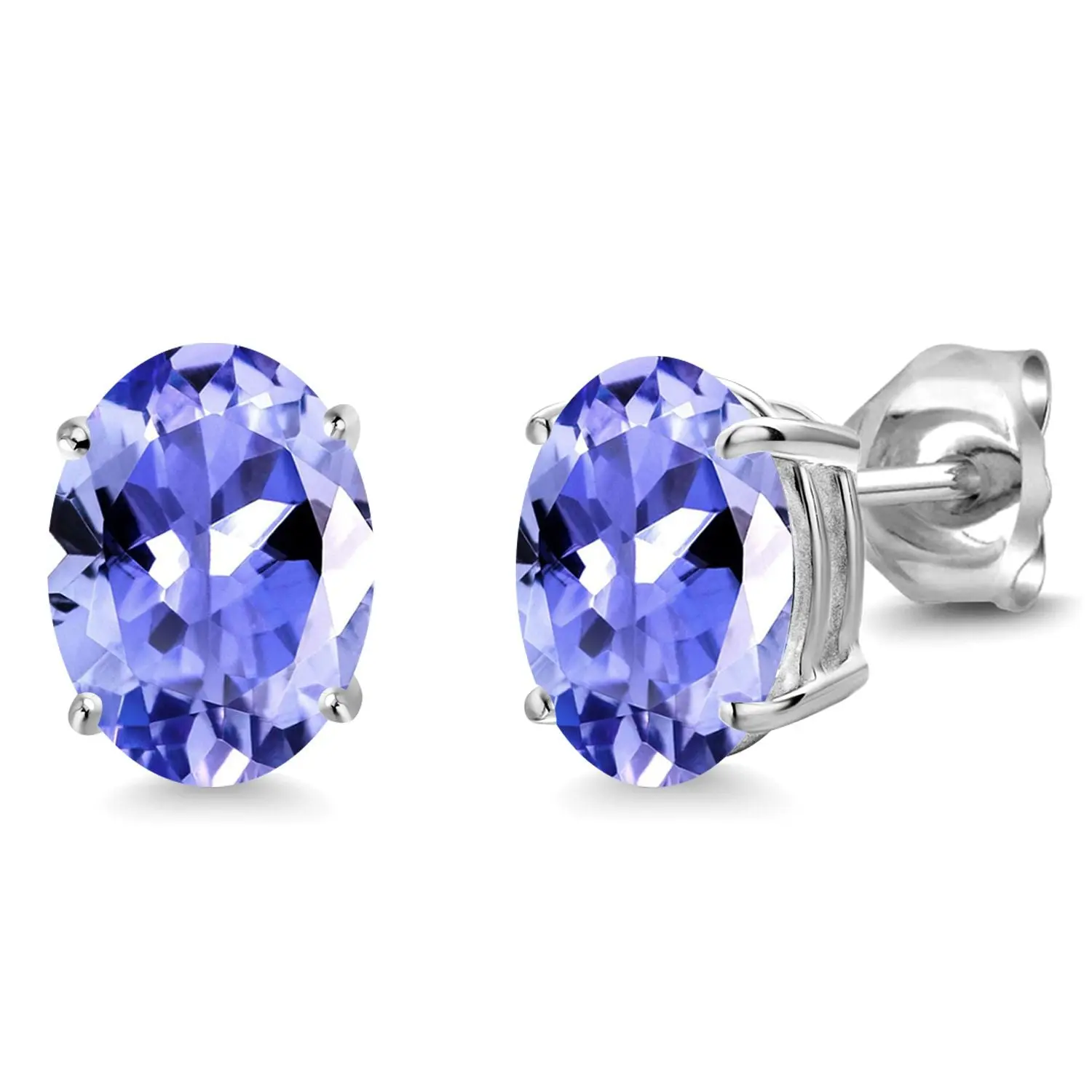 14K White Gold Blue Tanzanite Stud Earrings for Women Men