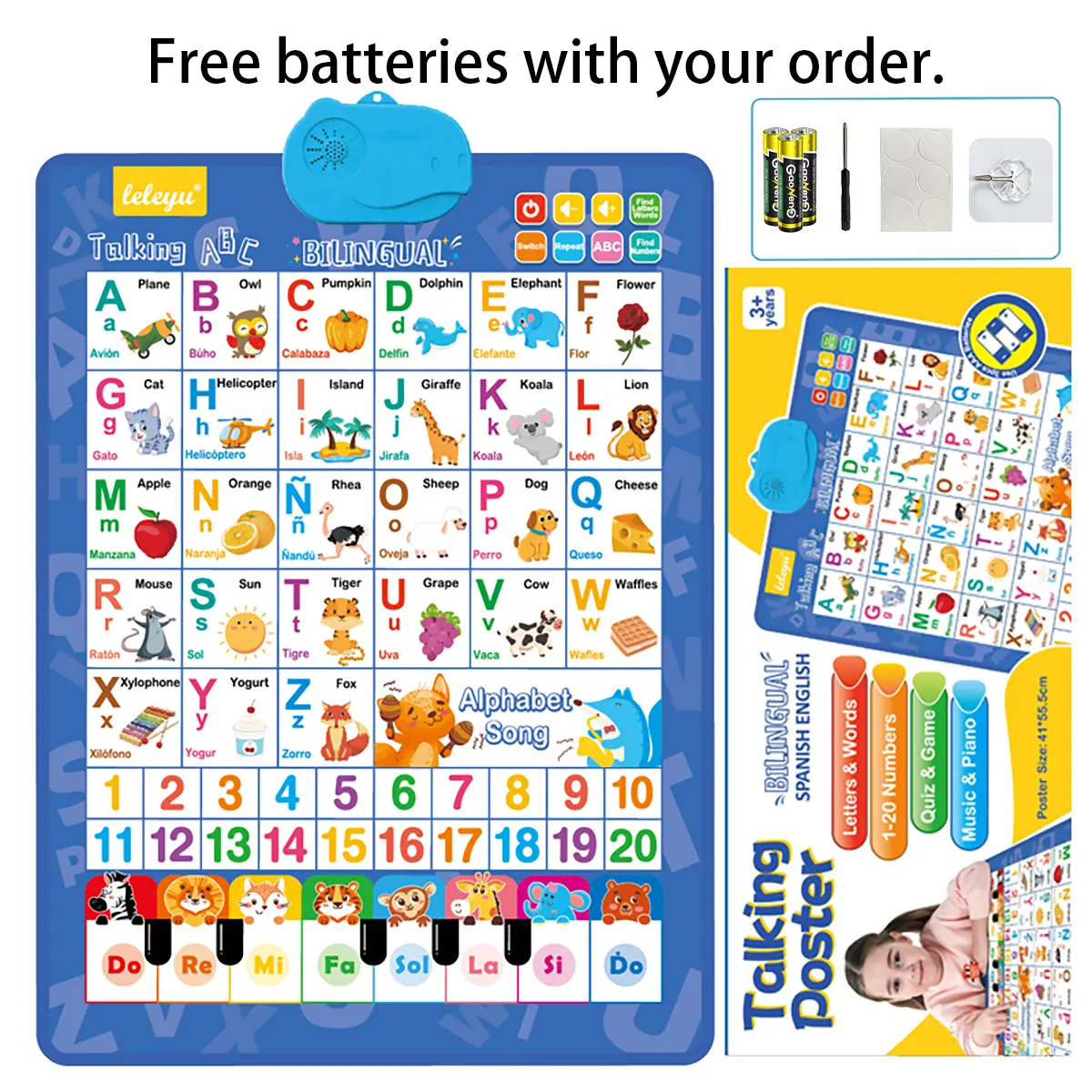 Spanish English Bilingual Audio Early Education Wall Chart Finger Piano Cognitive Pure English Sound Early Education Wall Chart Educational Toys Point Reading Book Educational Equipment Early Education Companion Reading Machine