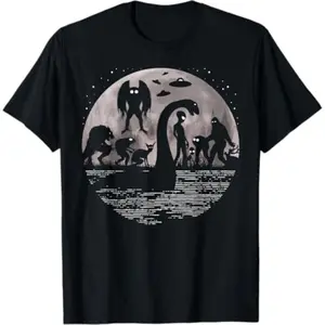 Funny Bigfoot Loch Ness Monster Mothman And Aliens! Funny Cryptid T-Shirt Men Tee