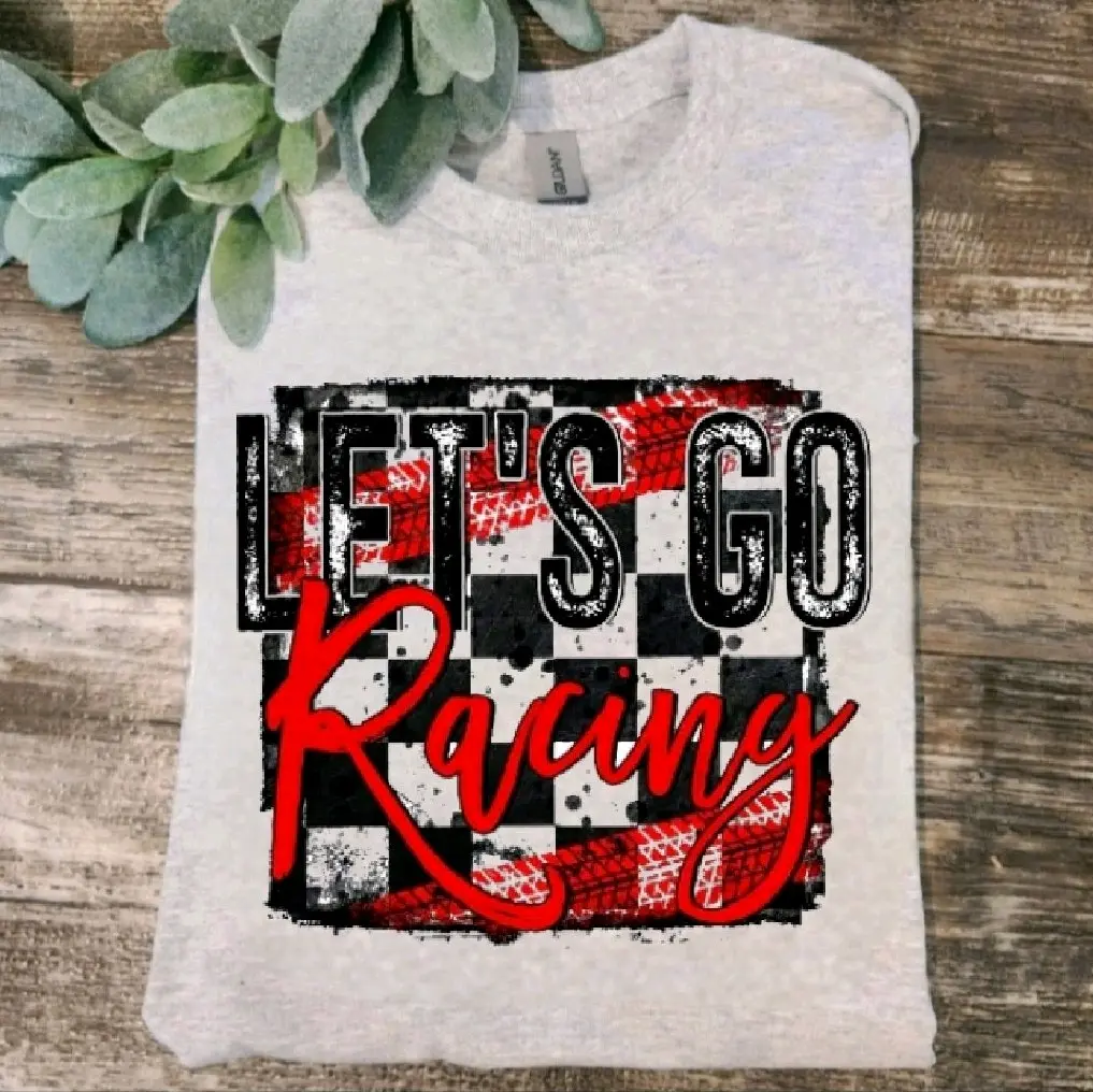 racing shirt checkered flag lets go racing cute popular trending race Short Sleeve Tshirt