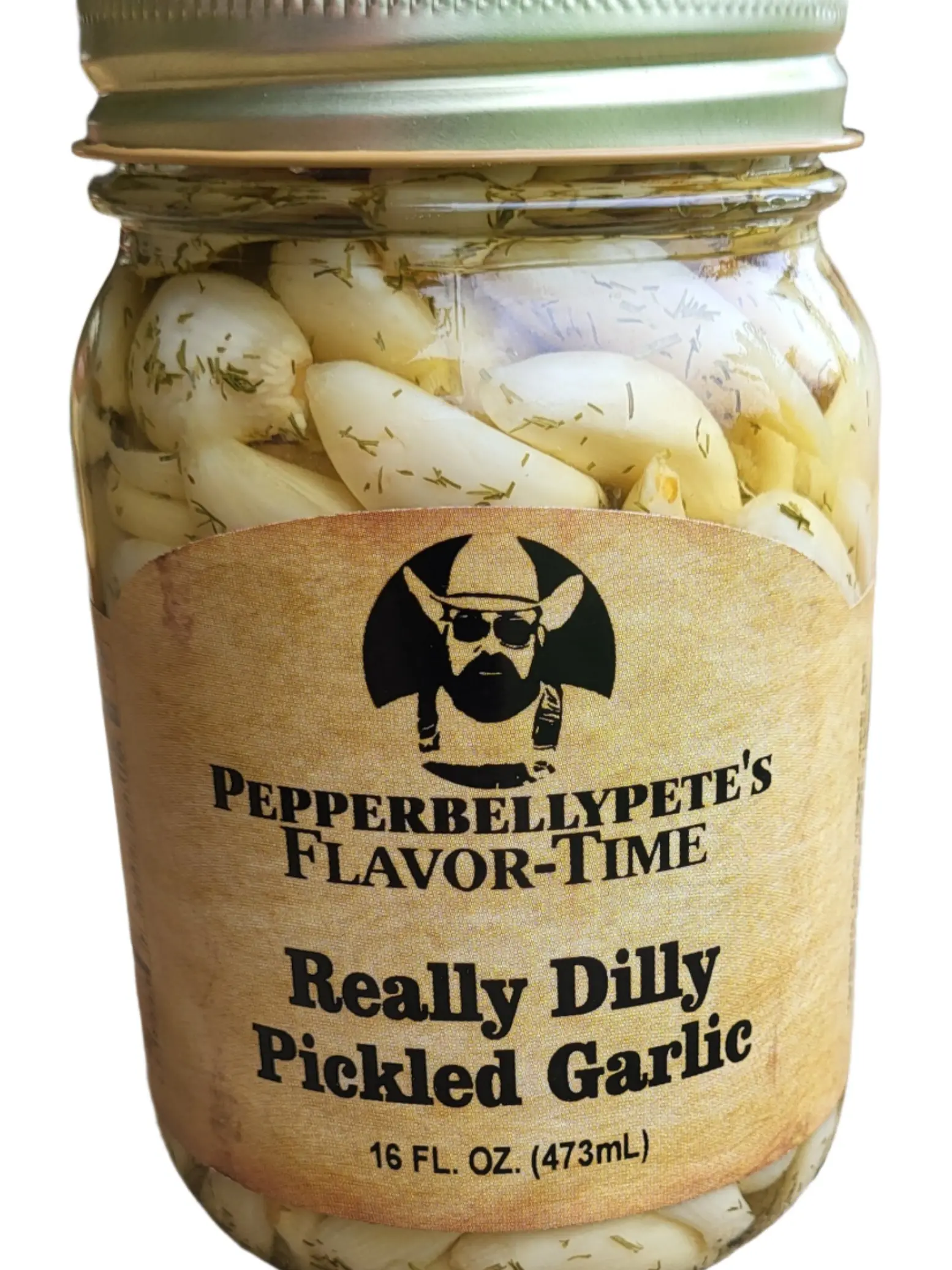 Pepper Belly Pete's Really Dilly Pickled Garlic - 16 oz Jar, Vinegar-Pickled Snack with Spices Zesty Pickled Garlic Cloves