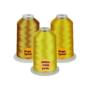 3 Spools Differ Yellow 5000m Polyester Machine Embroidery Thread, 40wt, 5500 Yards, Suitable for All Embroidery Machines, High-Quality Sewing Supplies