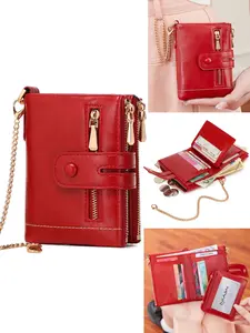 Unisex Dual-Fold Wallet with Anti-Theft Chain, Hardware, Detachable ID Window, Multi-Layer Storage, Card Slots, Valentine's Gift, Stylish Wallet, Durable Fashion Wallet, the ideal gift