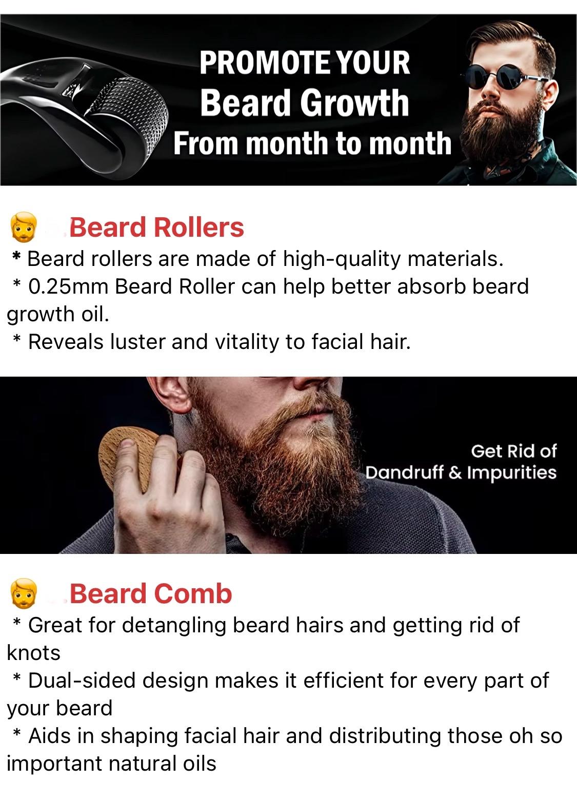 Beard Kit Derma Roller Microneedle Roller for Face Hair Beard, Beard Comb Roller for scalp, Microneedling Unisex