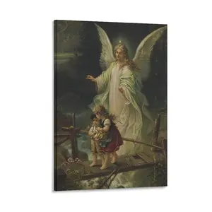 Guardian Angel With Children On Bridge Poster Poster Canvas Wall Art For Bedroom Decor Bar Office Room Decor Gift