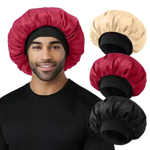 3 count Bonnets for Men Satin Bonnet for Sleeping Women Silk Hair Cap with Soft Elastic Band Mens Bonnet for Curly Hair Braids(Color 08)
