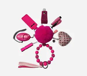 Pink Safety and Accessory Keychain Set with Silicone Beads