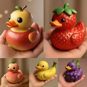 New Cute Fruit Duck Resin Craft Ornament, Smooth Detailed Decorative Piece, Perfect for Office Desk, Bookshelf, Home Space Decoration, Desktop Statue, Resin Animal Sculptures