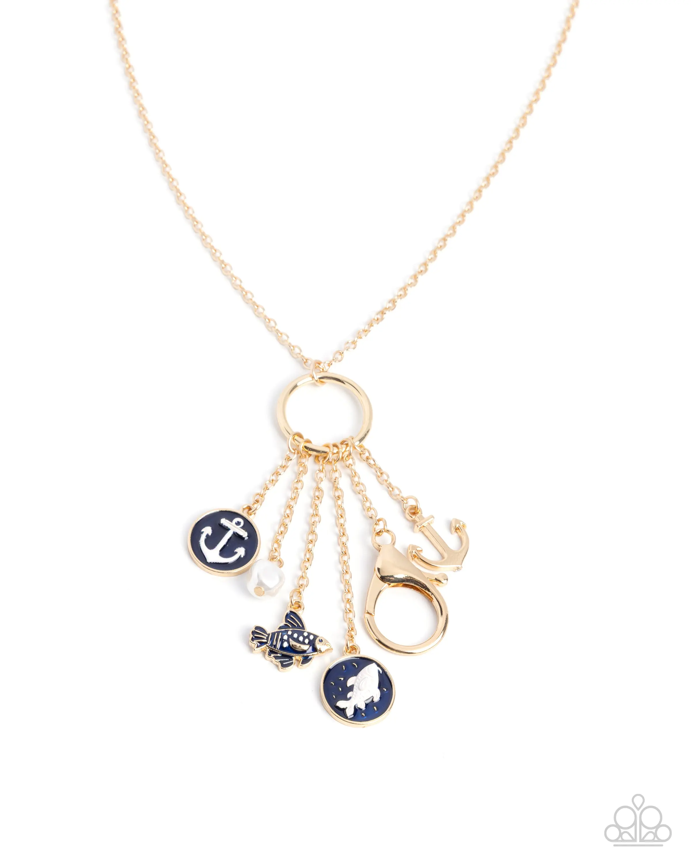 Setting Sail - Gold Nautical Charm Lanyard Necklace - Paparazzi
