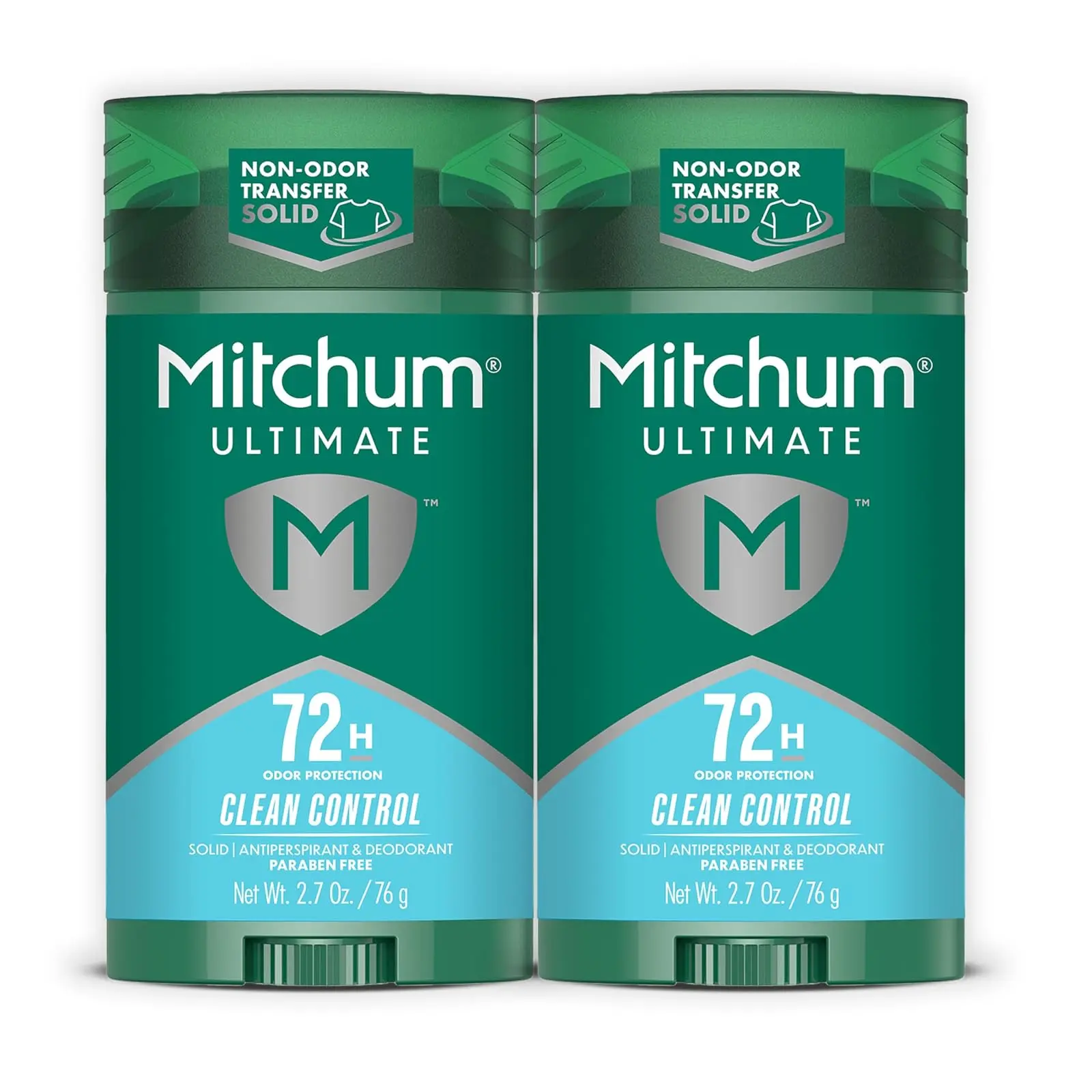 Mitchum Ultimate 72HR Odor Protection Men’s Antiperspirant & Deodorant, Long-Lasting Freshness, Invisible Solid, No White Residue Left on Skin, Clean Control, 2 pack