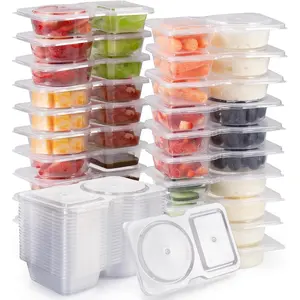 20 Sets Reusable Snack Container, Condiment Containers with Lid, 2 Compartments Dipping Container for Refrige, Portion Control Containers