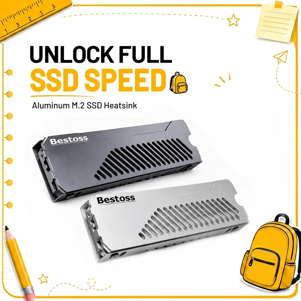Aluminum M.2 2280 SSD Heatsink with Thermal Pad, NVMe Cooling Cooler for PC & PS5, 3-Sided Ventilated Design tiktokshopbacktoschool,back to school,back to school haul,sohochic