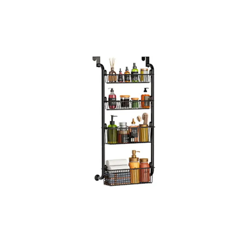 【Christmas Gift】White Over The Door Organizer Metal Behind Door Hanging Storage Organizer Shelf with Adjustable Basket Over Door Hanging Organizer for Bedroom Kitchen Household Racks