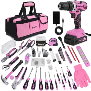 KingTool 267-Piece Tool Kit Set - Pink Tool Set with 21V Crodless Pink Power Drill Driver, Tool kit for Women with Pink Tool Storage Bag, Womens Tool Kit for House, Perfect for Home DIY Projects