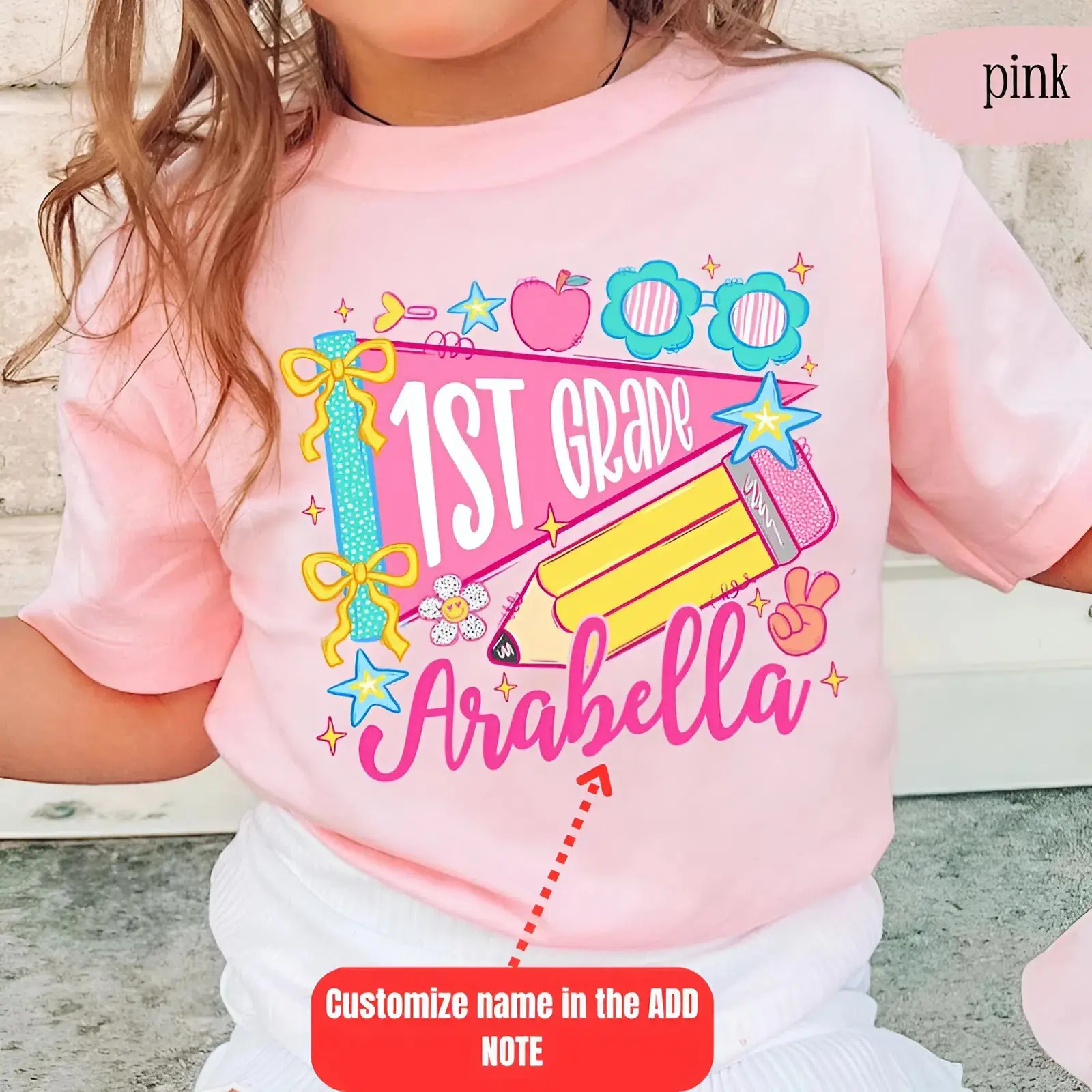 Personalized First Grade Pennant Youth Shirt, Custom Name Back to School Girl Shirt, Preppy 1st Grade Shirt, Elementary First Day of School Shirt, First Day Of School Shirt, Pre-k First Second Third Fourd Fifth Grade Tee, Youth clothing