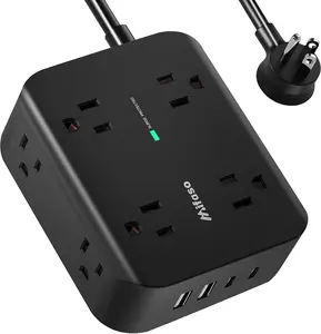 Power Strip Surge Protector with 8 Extra-Wide AC Outlets 4 USB Ports 2 USB-C 3-Sided Flat Plug Design Wall-Mountable 12-in-1 Charging Station 5FT UL-Approved Extension Cord