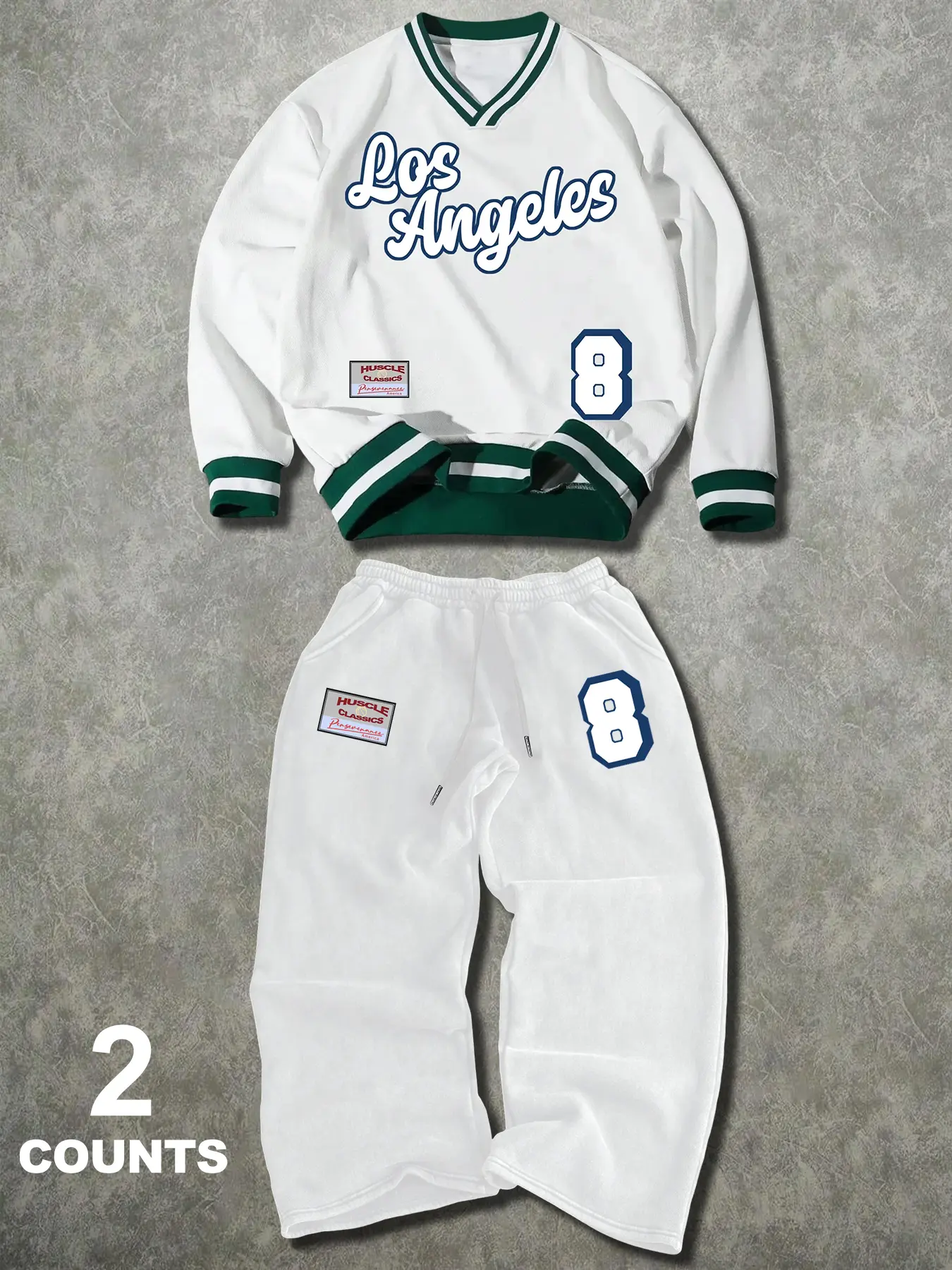 Fashion College Sport Style City Name Graphic Print V-Neck Sweater and Sweatpants Matching Set, Casual Long Sleeve Two-Piece Outfit