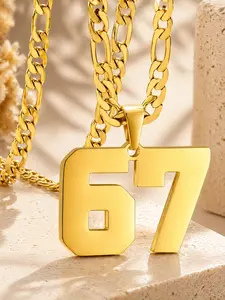 1pc '67' Number Chunky Chain Necklace for Men & Women, Hip Hop Pendant Chain with Cuban Link Design, Trendy Streetwear Numeric Jewelry Gift