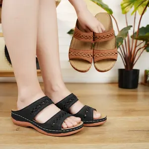 Women's Trendy Embroidered Two-Strap Sandals - Breathable Comfort Slip-On Summer Footwear for Beach Walking Outdoor Daily Casual Wear