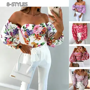 Modern Boho Floral Off Shoulder Blouse | Women’s Long Sleeve Casual Tops for Daily Outings Summer