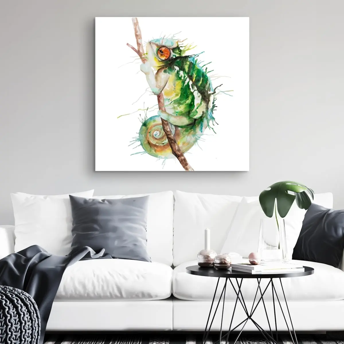360 stand Watercolor Chameleon Wall Print - 32x32 in. Exotic Reptile Canvas Artwork, Artistic Home Decor, Ideal Gift for Home Supplies Enthusiasts, Decoration, Room, Photo, Room Inspo, Decor Inspo