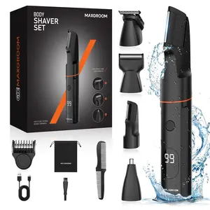 MAXGROOM Manscape Body Hair Trimmer for Men, Waterproof Pubic, Groin & Ball Shaver, No-Nick Mens Electric Grooming Kit with LED Display, USB Rechargeable, Adjustable Guide Comb