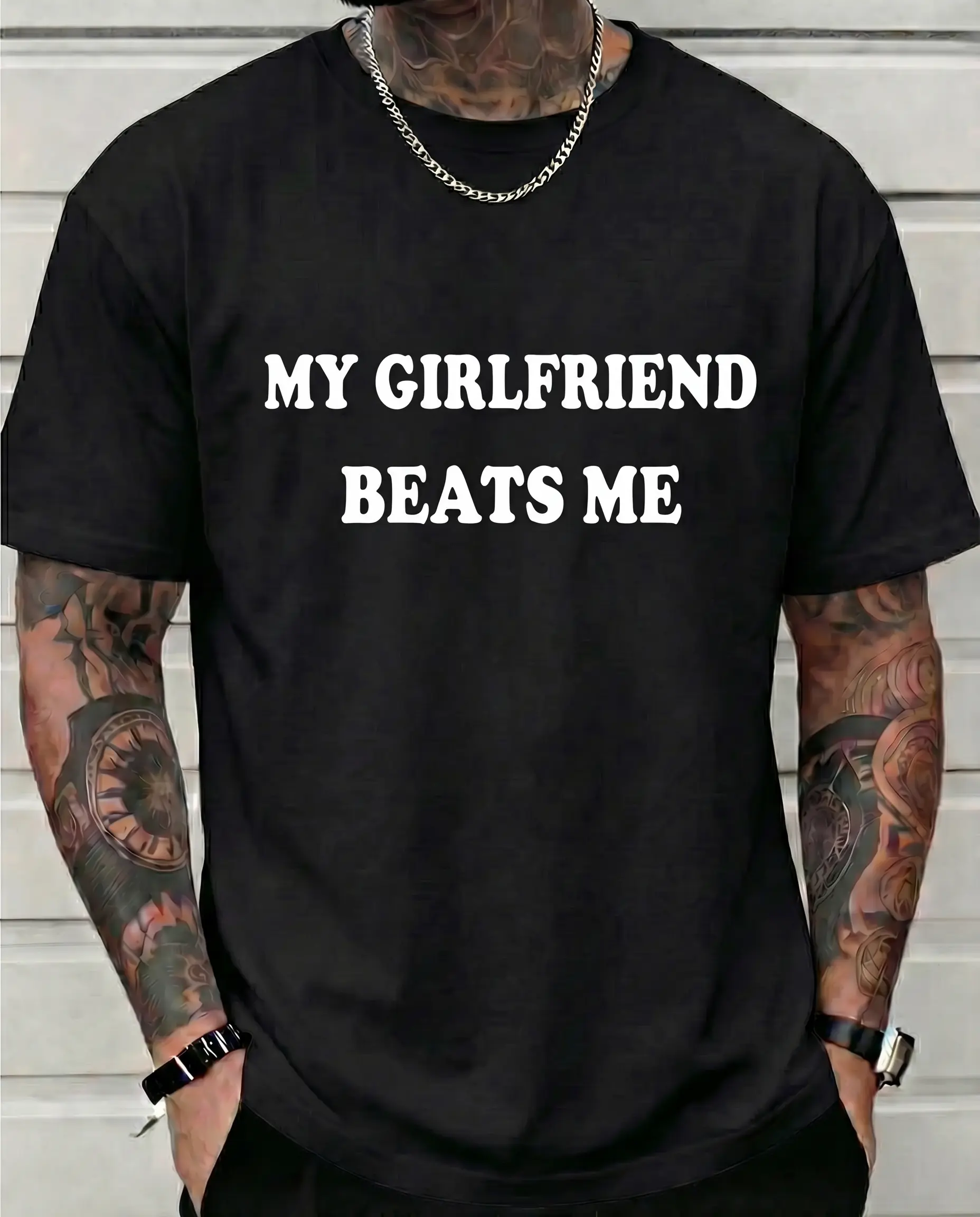 [100% Cotton] Humorous Relationship T - Shirt My Girlfriend Beats Me for Trending Couple Aesthetics