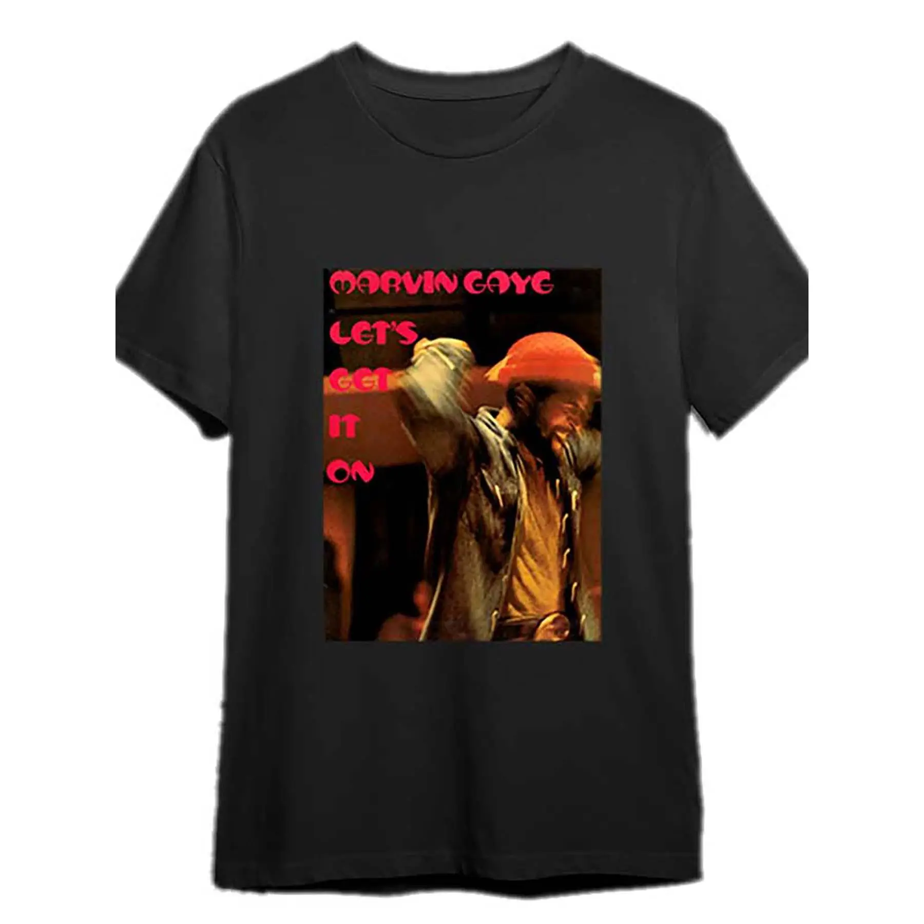 Men's Crew Neck Cotton Knit Graphic T-Shirt - Marvin Gaye Concert Merch, Black, Style 335355 PR Medium Menswear Print Characters Streetwear Casual Top, Plain, Short