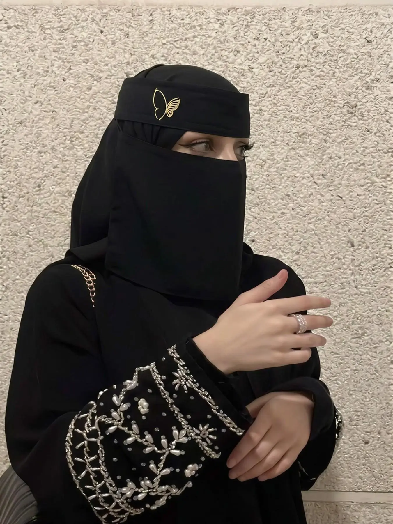 Women's Butterfly Pattern Veil, Soft Breathable Single Layer Hijab, Niqab, Islamic Khimar, Tudung, Middle Eastern Prayer Scarf, Suitable for All Seasons